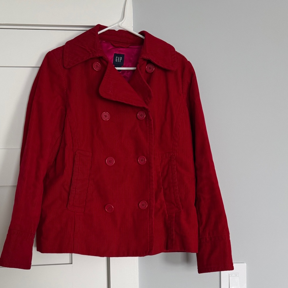 GAP Women's Vibrant Red Corduroy Pea Coat